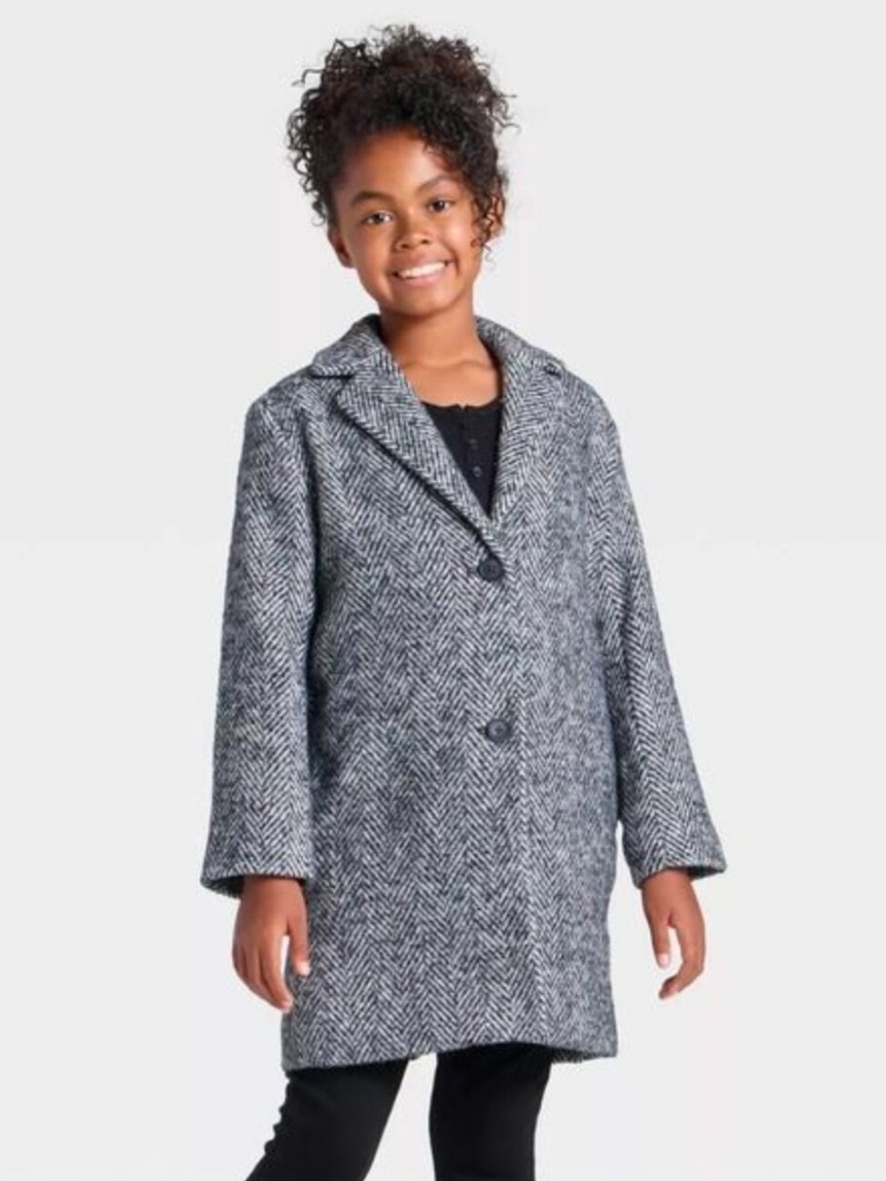 Cat & Jack Black and White Herringbone Pea Coat Girls Size Small S New NWT
